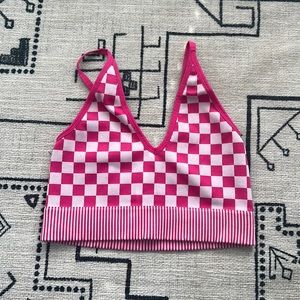 Pink checkered sports bra cami